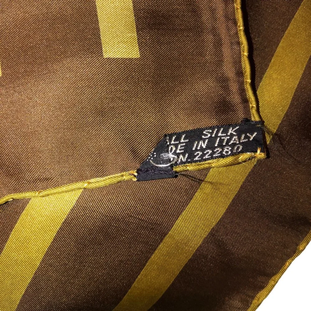 Handcraft inc vintage brown olive striped 100% Italian SILK pocket sq